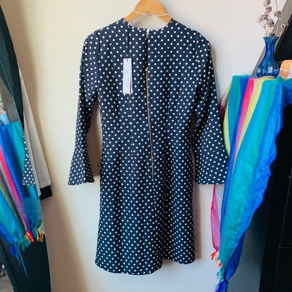 Mad Men Style Polka Dot Fluted Sleeve Navy Dress - Picture 6 of 10